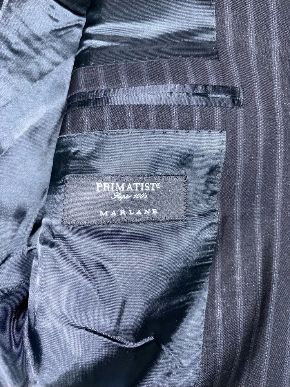 NWT Ike Behar 2-pc Navy Pinstripe Suit Made in Italy size 40S 34W Super 100s